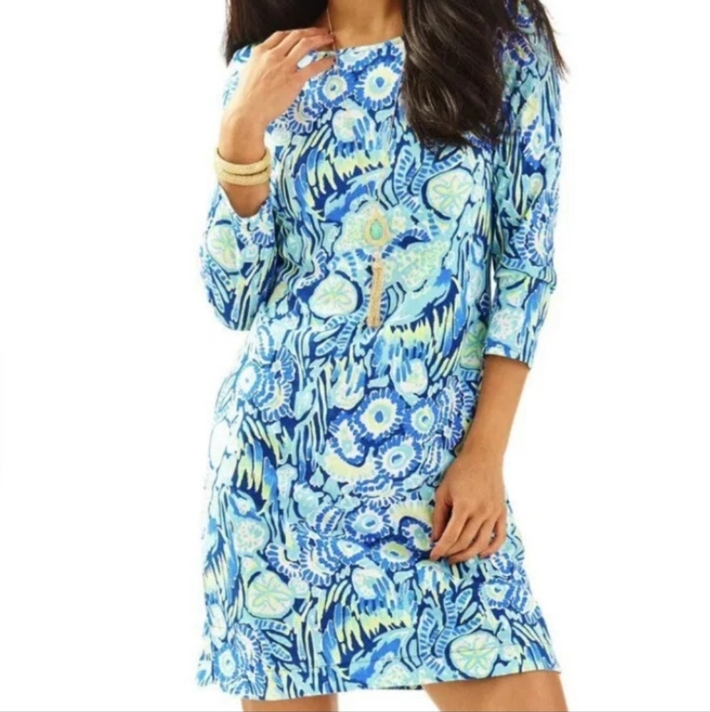 Lilly Pulitzer Marlowe Dress XS 3/4 Sleeves Indigo Sunset 24572